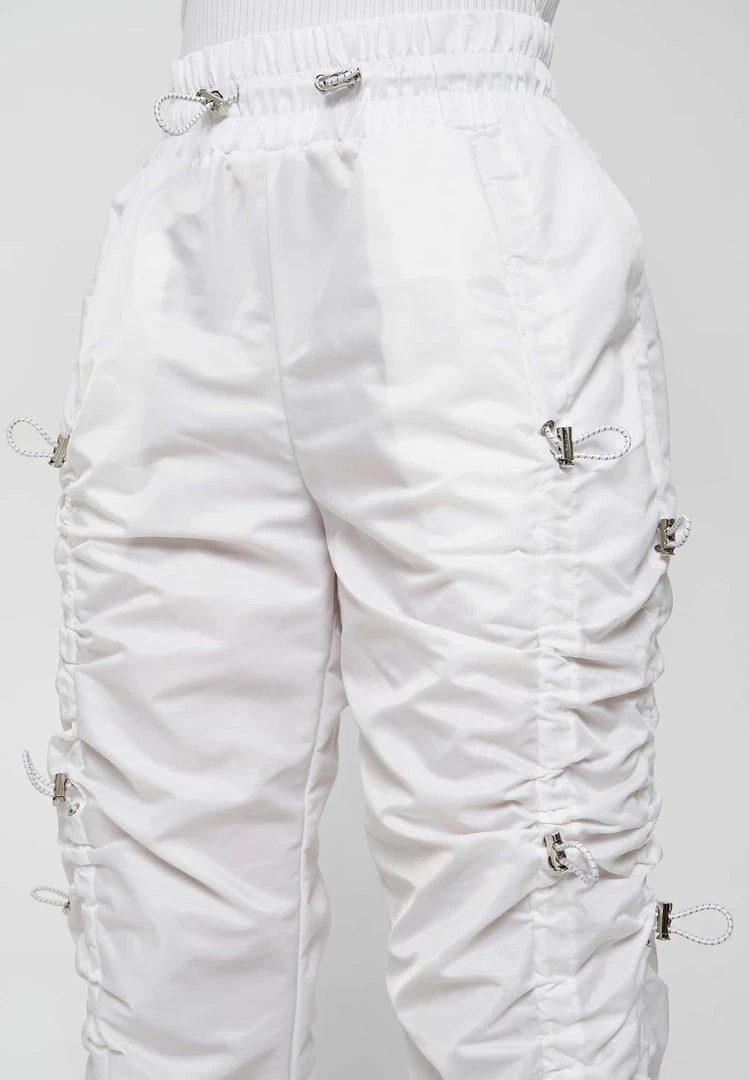 Woman Trousers Nylon Bungee Ruched Cargo Pants - Off White