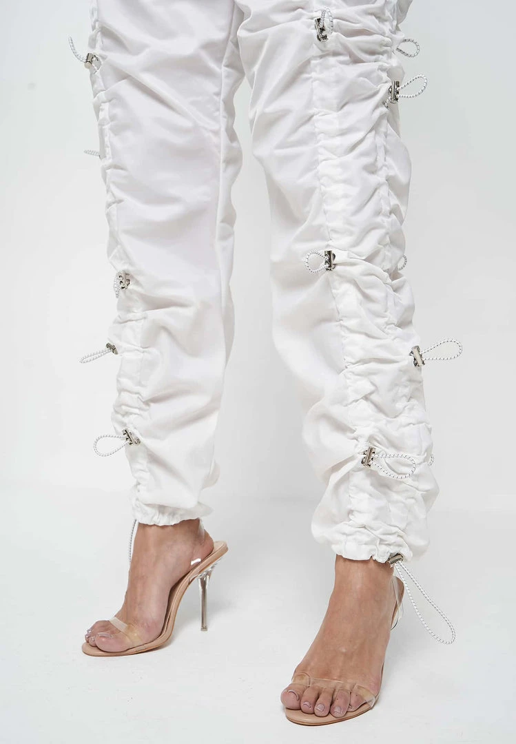 Woman Trousers Nylon Bungee Ruched Cargo Pants - Off White