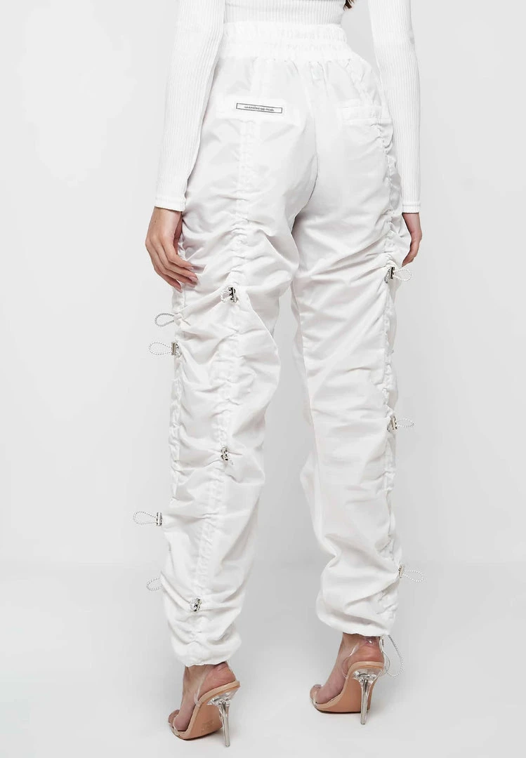 Woman Trousers Nylon Bungee Ruched Cargo Pants - Off White