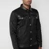 Man Jackets Nylon & Leather Trucker Jacket - Black
