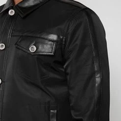 Man Jackets Nylon & Leather Trucker Jacket - Black