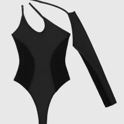 Woman Tops One Sleeve Bandage Bodysuit - Black