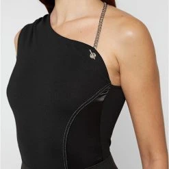 Woman Tops BODYSUITS One Sleeve Halterneck Bodysuit - Black