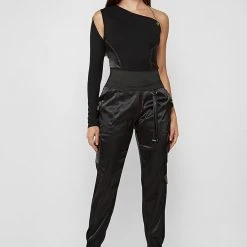 Woman Tops BODYSUITS One Sleeve Halterneck Bodysuit - Black