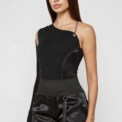 Woman Tops BODYSUITS One Sleeve Halterneck Bodysuit - Black