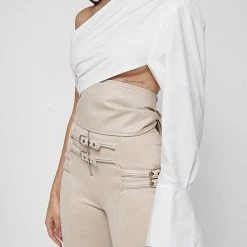Woman Tops TOPS & T SHIRTS One Sleeve Vegan Leather Wrap Top - White