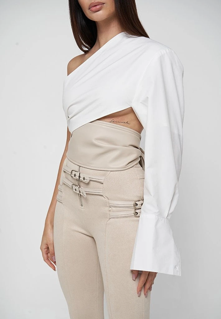 Woman Tops TOPS & T SHIRTS One Sleeve Vegan Leather Wrap Top - White