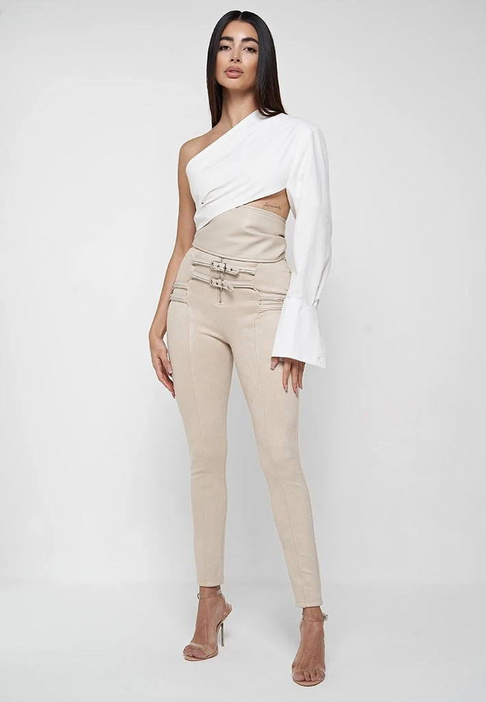 Woman Tops TOPS & T SHIRTS One Sleeve Vegan Leather Wrap Top - White