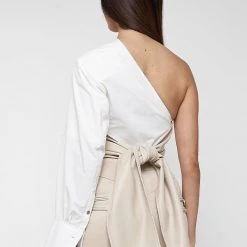 Woman Tops TOPS & T SHIRTS One Sleeve Vegan Leather Wrap Top - White