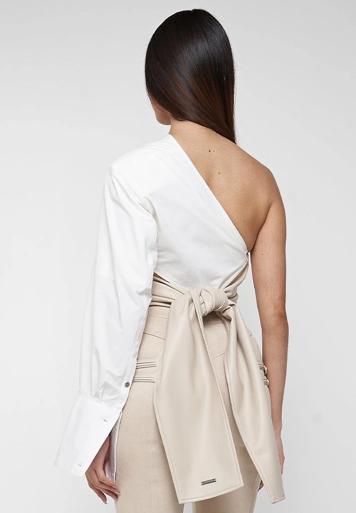 Woman Tops TOPS & T SHIRTS One Sleeve Vegan Leather Wrap Top - White