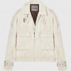 Woman Jackets Oversized Plush Biker Jacket - Beige