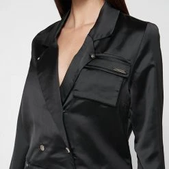 Woman Dresses Oversized Satin Blazer Dress - Black