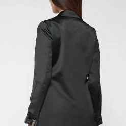 Woman Dresses Oversized Satin Blazer Dress - Black