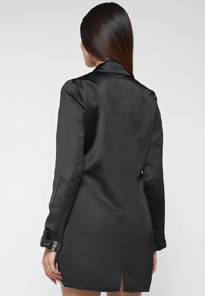 Woman Dresses Oversized Satin Blazer Dress - Black