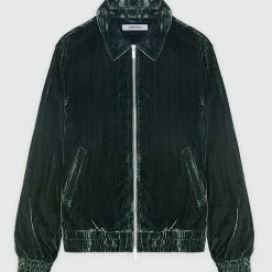 Man Jackets Pleated Velour Trucker Jacket - Forest Green