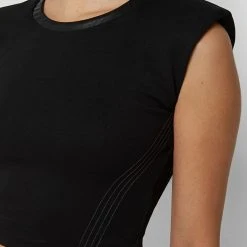 Woman Tops TOPS & T SHIRTS Padded Wide Shoulder Crop Top - Black