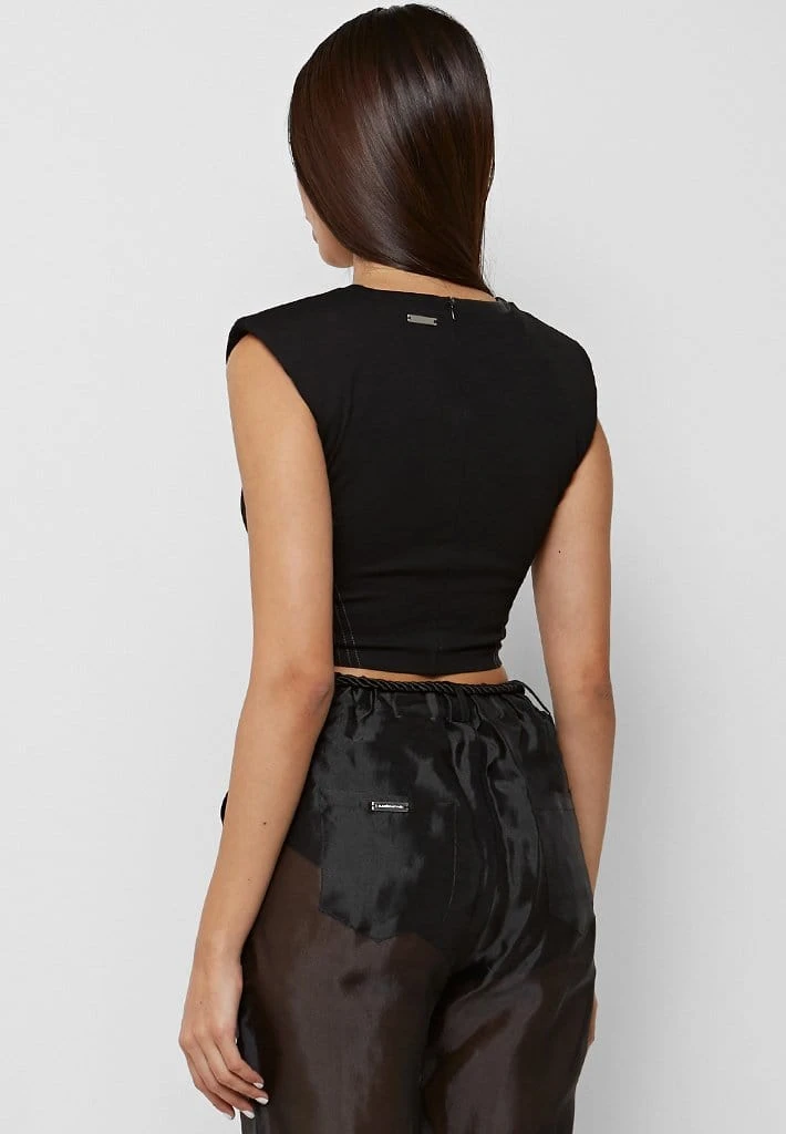 Woman Tops TOPS & T SHIRTS Padded Wide Shoulder Crop Top - Black