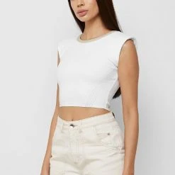 Woman Tops TOPS & T SHIRTS Padded Wide Shoulder Top - White