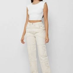 Woman Tops TOPS & T SHIRTS Padded Wide Shoulder Top - White