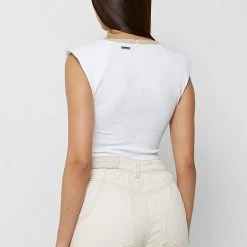 Woman Tops TOPS & T SHIRTS Padded Wide Shoulder Top - White