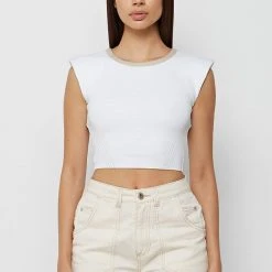 Woman Tops TOPS & T SHIRTS Padded Wide Shoulder Top - White