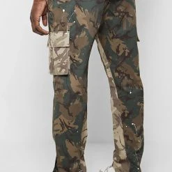 Man Casual Trousers CARGO PANTS Paint Splatter Camo Cargos Pants - Camo