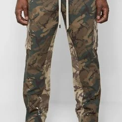 Man Casual Trousers CARGO PANTS Paint Splatter Camo Cargos Pants - Camo