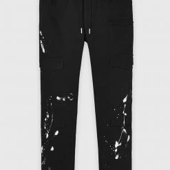 Man Casual Trousers Paint Splatter Cargo Pants - Black
