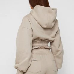 Woman Tracksuits Paperbag Waist Hoodie - Taupe