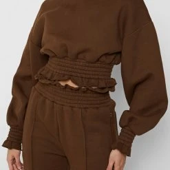 Woman Tracksuits Paperbag Waist Joggers - Chocolate Brown