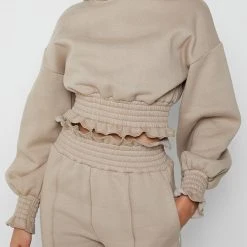 Woman Tracksuits Paperbag Waist Joggers - Taupe