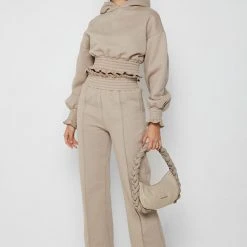Woman Tracksuits Paperbag Waist Joggers - Taupe