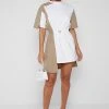 Woman Dresses Pinstripe T Shirt Dress - White/Taupe