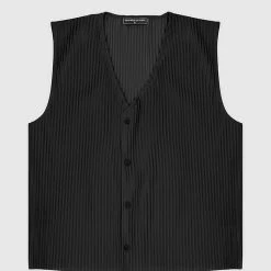 Man Tops Pleated Vest - Black SHORTS SETS