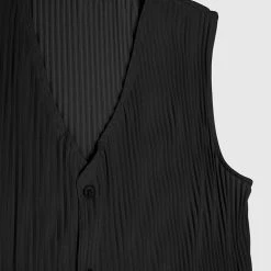 Man Tops Pleated Vest - Black SHORTS SETS