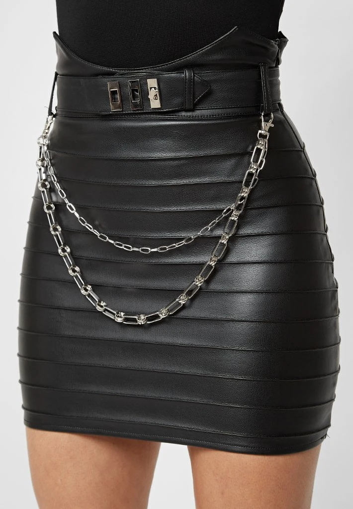 Woman Skirts Pleated Seam Detail Mini Skirt - Black