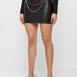 Woman Skirts Pleated Seam Detail Mini Skirt - Black