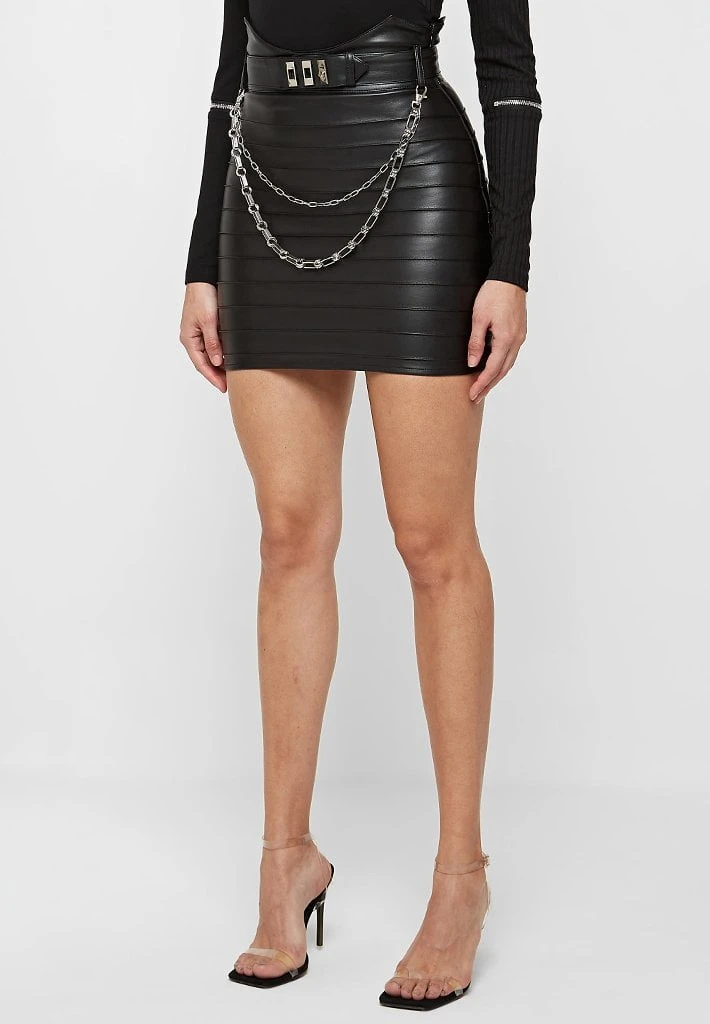 Woman Skirts Pleated Seam Detail Mini Skirt - Black