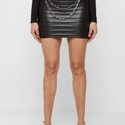 Woman Skirts Pleated Seam Detail Mini Skirt - Black
