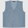 Man Tops SHORTS SETS Pleated Vest - Steel Blue