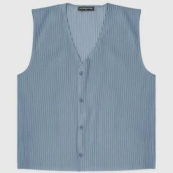 Man Tops SHORTS SETS Pleated Vest - Steel Blue