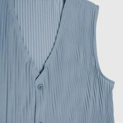 Man Tops SHORTS SETS Pleated Vest - Steel Blue