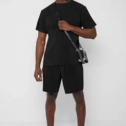 Man T-Shirts T-SHIRTS & TOPS Pleated T-Shirt - Black
