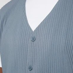 Man Tops SHORTS SETS Pleated Vest - Steel Blue