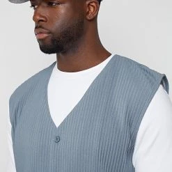 Man Tops SHORTS SETS Pleated Vest - Steel Blue