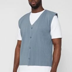 Man Tops SHORTS SETS Pleated Vest - Steel Blue