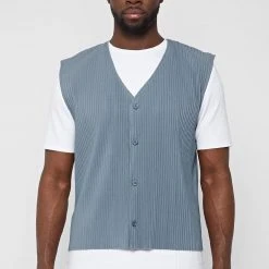 Man Tops SHORTS SETS Pleated Vest - Steel Blue