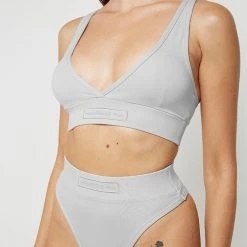 Woman Lingerie Plunge Bralette - Iced Grey