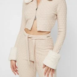 Woman Jackets CO-ORDS Plush Knitted Jacket - Beige