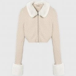 Woman Jackets CO-ORDS Plush Knitted Jacket - Beige